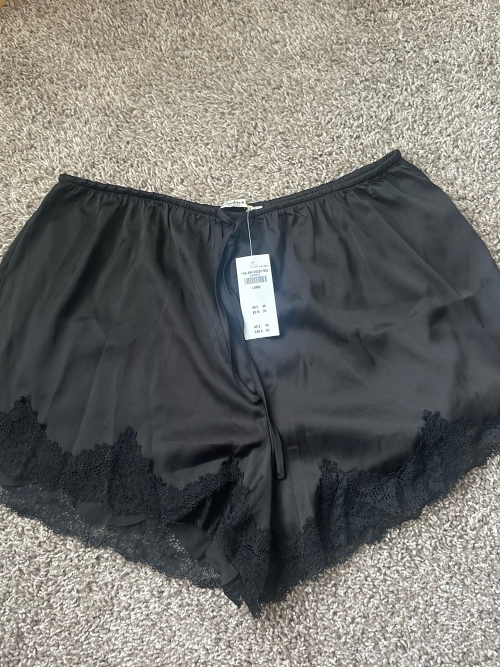 Abercrombie NWT Black Lace-Trim Satin Sleep Shorts